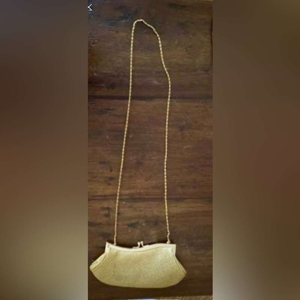 Vintage Fiona Formal Gold Sparkle Purse Prom Grad Handbag purse long strap